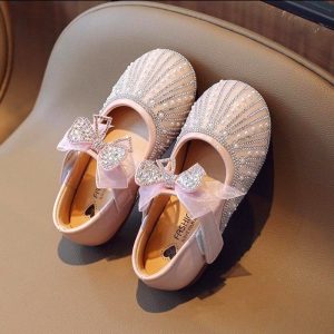 Crystal Fairy Bow Soft Girls Dress Shoe - Pink