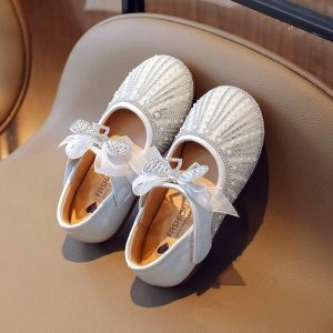 Crystal Fairy Bow Soft Girls Dress Shoe - Silver