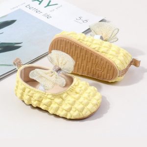 Fairy Bow Soft Newborn Baby Girls Shoe - Yellow