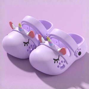 Kids Anti-slip Soft Unicorn Cartoon Clog Shoe - Purple