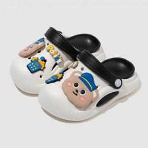 Kids Soft Cute Bear Cartoon Clog Shoe - Black White