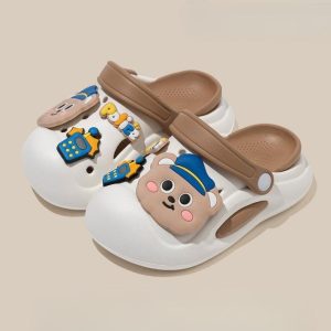 Kids Soft Cute Bear Cartoon Clog Shoe - Brown White