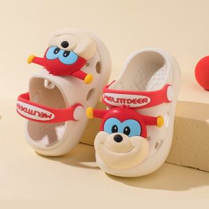 Lightweight Soft Kids Cute Kitten Clog Shoe - Beige Red