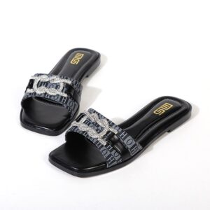 All‑Match Stylish Sparkle Flat Slider - Black