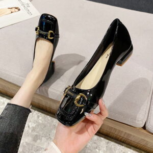 British Trend Luxury Shiny Heel Pump Shoe - Black
