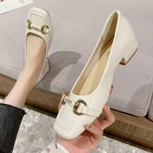 British Trend Luxury Shiny Heel Pump Shoe - White