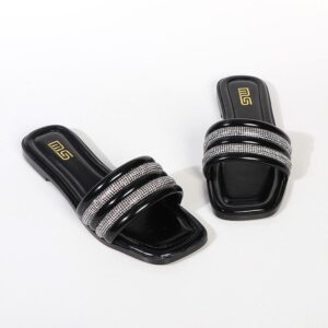 Chic Glitter Summer Trend Flat Slider - Black