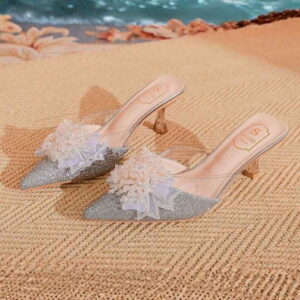 Elegant Floral Bead Fancy Stiletto Heel - Silver