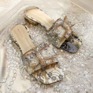 Elegant Pearl Work Trendy Party Sandal - Beige