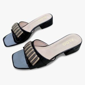 European Trendy Sparkle Stylish Mid Heel - Black