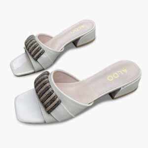 European Trendy Sparkle Stylish Mid Heel - White