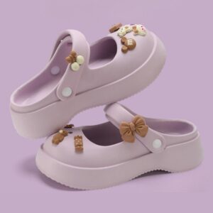Floral Pattern Cozy Womens Platform Clog - Purple