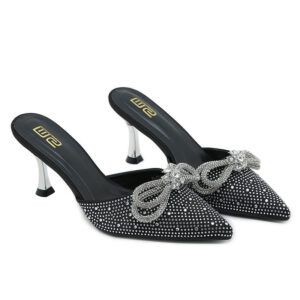 French Style Stonework Luxury High Heel - Black