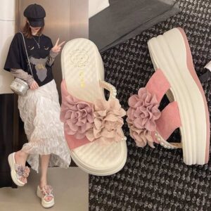 Lightweight Soft Floral Style Platform Heel - Pink