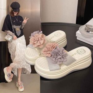 Lightweight Soft Floral Style Platform Heel - Purple