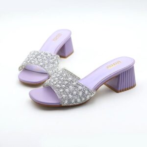 Luxury Stone Embellished Block Heel - Purple