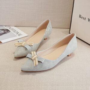 Pointed Toe Charming Bow Pump Shoe - Light Blue