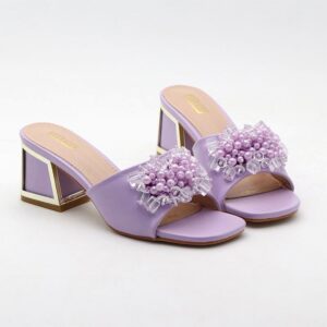 Shiny Bead-Work Party Block Heel - Purple