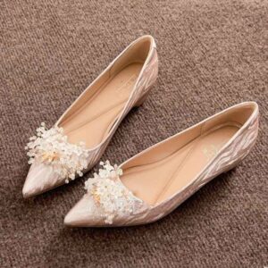 Spring Trend Soft Floral Heel Pump Shoe - Beige