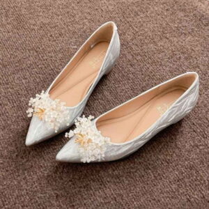 Spring Trend Soft Floral Heel Pump Shoe - Silver