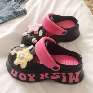 Star Bear Comfy Womens Platform Clog - Black