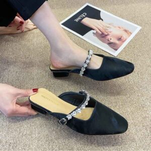 Stone Embellished Cozy Stylish Mule Shoe - Black