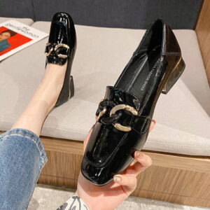 Versatile British Trend Shiny Heel Loafer - Black