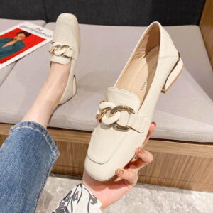 Versatile British Trend Shiny Heel Loafer - White