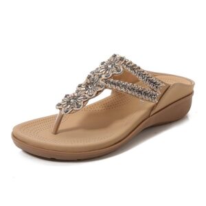 Versatile Floral Beaded Soft Flat Sandal - Beige