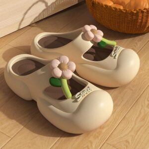 Womens Summer Trend Floral Beach Clog - Beige