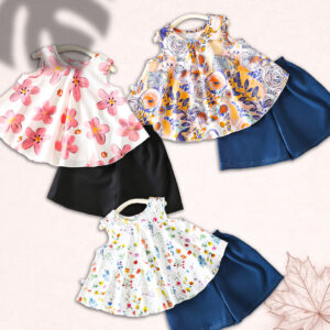 Summer Trend Soft Girls Floral Tank Top Pant Set - Mixed Color (3 Piece)