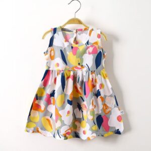 Girls Sleeveless Printed Summer Casual Frock - Multi Color