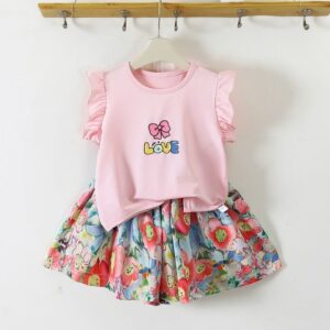 Girls Soft Summer Floral Pant Top Set - Pink