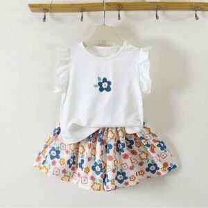 Girls Soft Summer Floral Pant Top Set - White