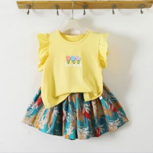 Girls Soft Summer Floral Pant Top Set - Yellow