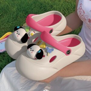 Korean Style Soft Womens Outdoor Clog - White Rose Red