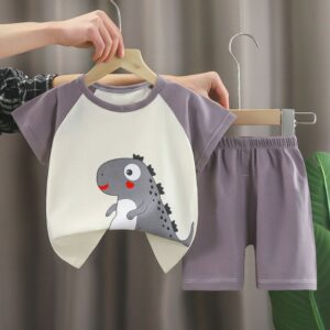 Spring Trend Kids Soft Cotton T-Shirt Pant Set - Gray White