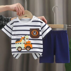 Spring Trend Kids Soft Cotton T-Shirt Pant Set - Navy Blue