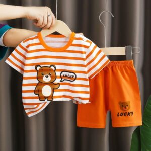 Spring Trend Kids Soft Cotton T-Shirt Pant Set - Orange