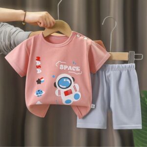 Spring Trend Kids Soft Cotton T-Shirt Pant Set - Pink