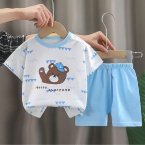 Spring Trend Kids Soft Cotton T-Shirt Pant Set - Sky Blue