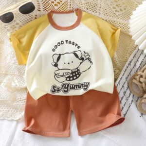 Spring Trend Kids Soft Cotton T-Shirt Pant Set - White Yellow
