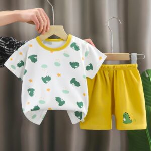 Spring Trend Kids Soft Cotton T-Shirt Pant Set - Yellow White