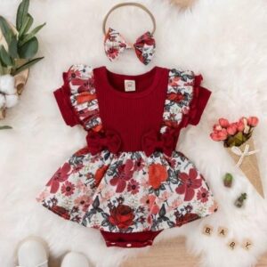 Summer Time Floral Baby Girls Romper Dress - Maroon