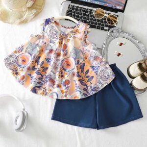 Summer Trend Soft Girls Floral Tank Top Pant Set - Multi Color