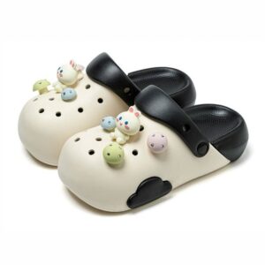 Mushroom Rabbit Soft Womens Beach Clog - White Black