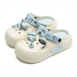 Womens Soft Cute Pony Themed Casual Clog - White Blue